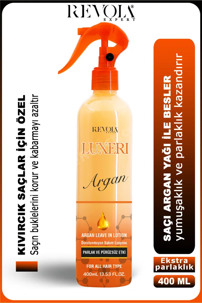 Kıvırcık Saçlar İçin Ekstra Parlaklık Sağlayan Durulanmayan Argan Fön Suyu Parlatıcı Saç Bakım Sprey