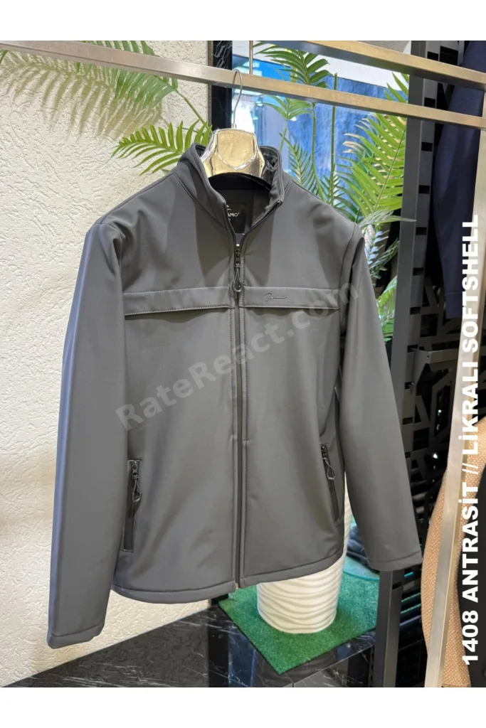 ERKEK DİK YAKA SU İTİCİ LİKRALI SOFTSHELL KUMAŞ BÜYÜK BEDEN MONT