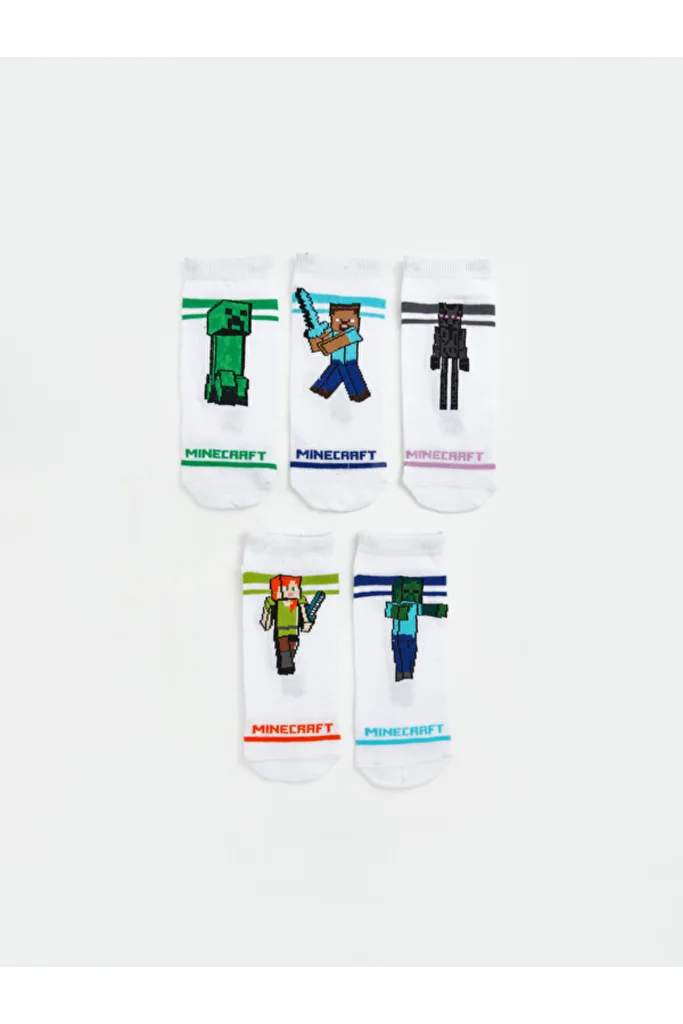 UZG STORE'Den Stil Sahiplerine Minecraft Baskılı Erkek Çocuk Patik Çorap 5'li