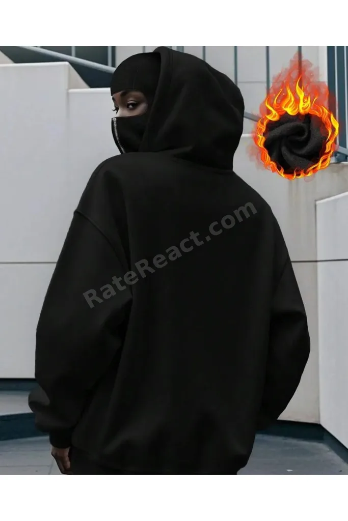 Kadın Moda Barclay Sokak Stili Hip-Hop Çift Katmanlı Kapüşonlu Sweatshirt Siyah