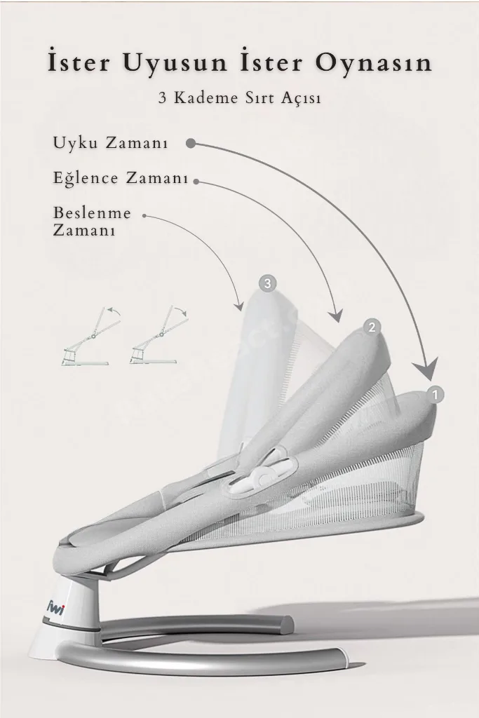 Dolly 2in1 Otomatik Sallanan Kademe Ayarlı  Beşik ve Anakucağı -Gray