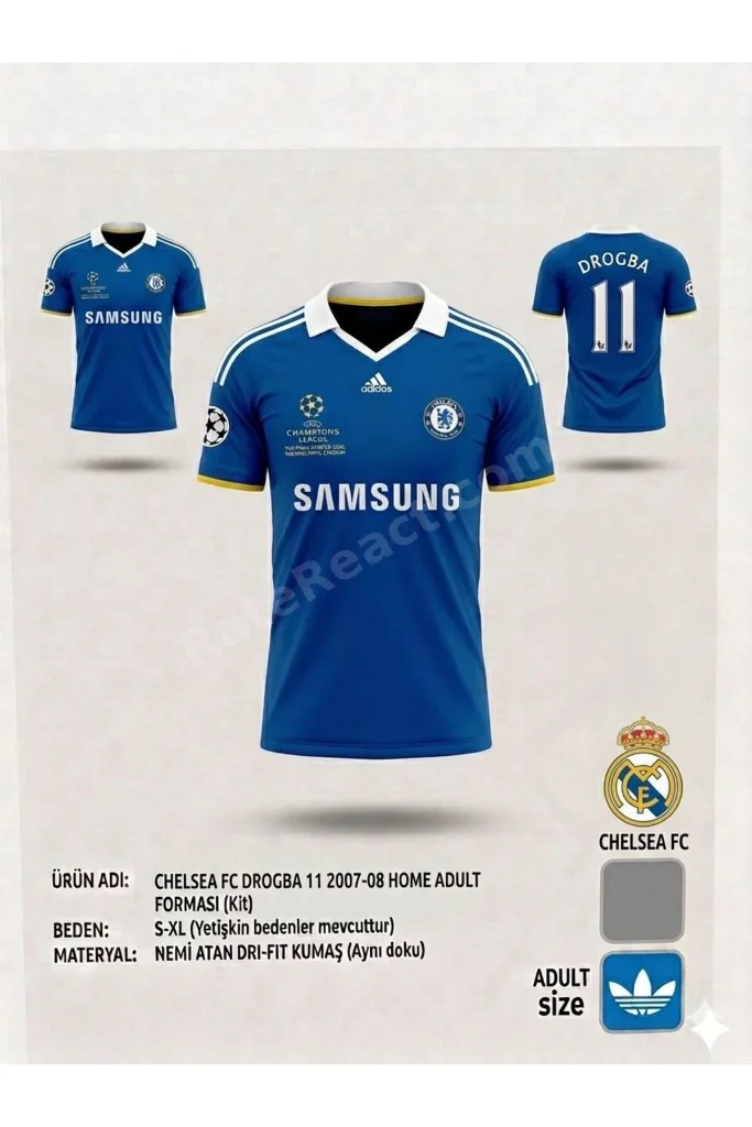 Chelse’a. Drogba Mavi Yakalı 2008 Futbol Yetişkin Forması Chelse’a. Drogba Mavi Yakalı 2008 Futbol Yetişkin Forması