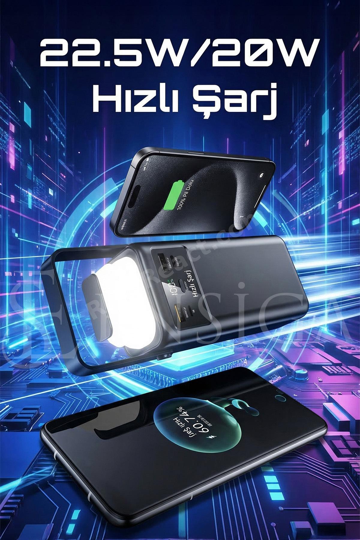 Hızlı Şarjlı Powerbank 30000mAh 22.5W Dahili Kablolu 2x USB Outdoor Taşınabilir