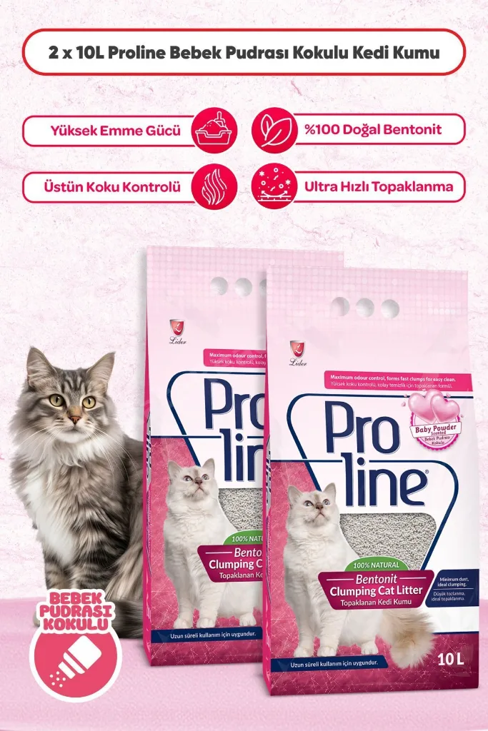 Pudra Kokulu Ince Taneli Topaklanan Kedi Kumu 10 Lt x 2 Adet