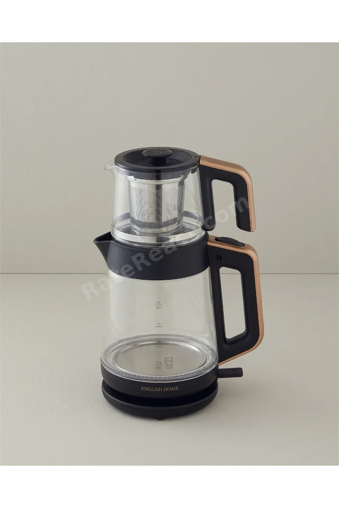 CMK 6001 Cam Çay Makinesi ve Kettle Siyah-Bakır