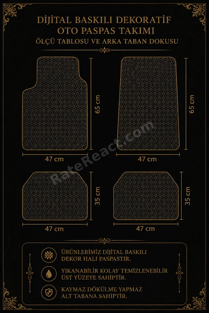 Dijital Baskılı Universal Ölçülü Her Araca Uyumlu Makinede Yıkanabilir Oto Halı Paspas Seti