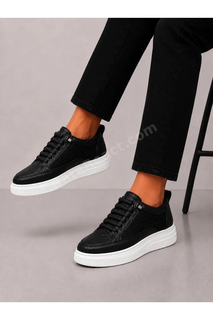 Siyah Fileli Sneaker Lastikli Günlük Spor Ayakkabı
