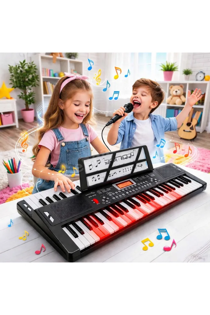 Işıklı 61 Tuşlu Çocuk Piyanosu Mikrofonlu 5 Oktav Org Dijital Keyboard Demo