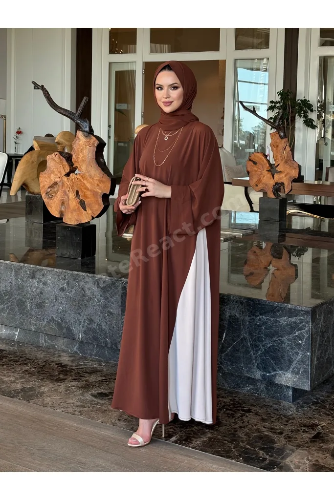 Şal Hediyeli Eteği Garnili Dubai Kumaşlı Abaya
