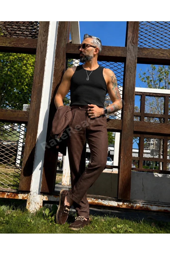 Erkek Siyah Fitilli Slim Fit Spor Atlet