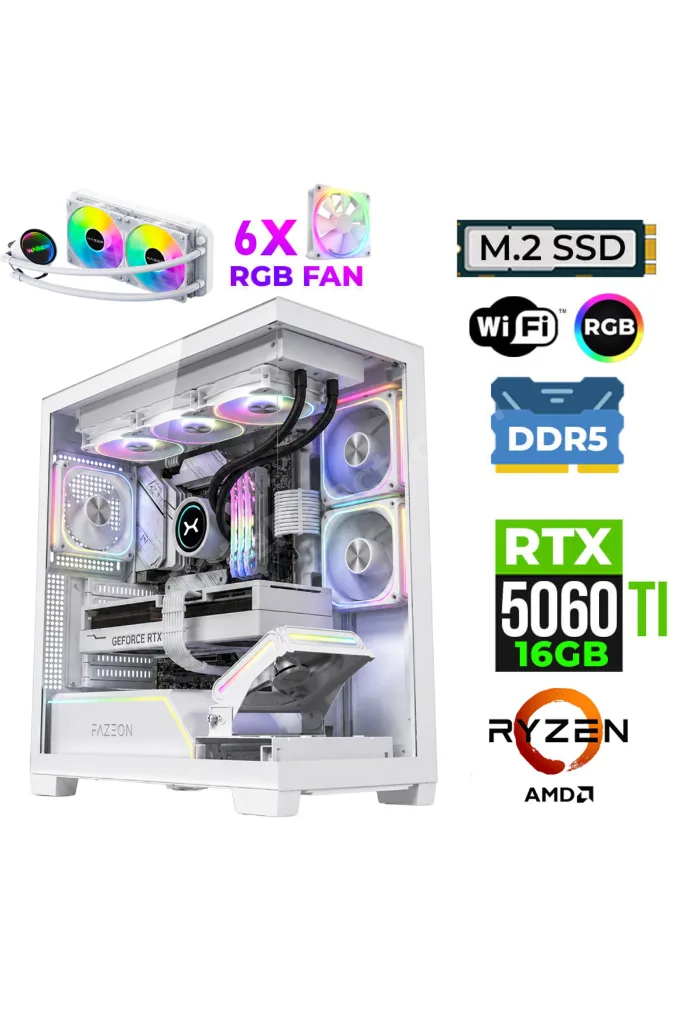 Fade X200 Ryzen 7 7700X 32GB DDR5 Ram 1TB M.2 NVMe SSD 16GB RTX5060Ti Sıvı Soğutmalı Oyuncu Bi