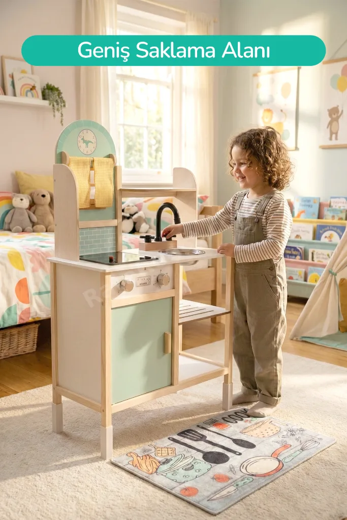 Ahşap Montessori Eğitici, Led Ocaklı Çocuk Mutfağı