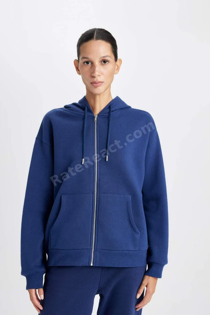 Relax Fit Kapüşonlu Cepli Basıc Fermuarlı Sweatshirt C1809AX24WN