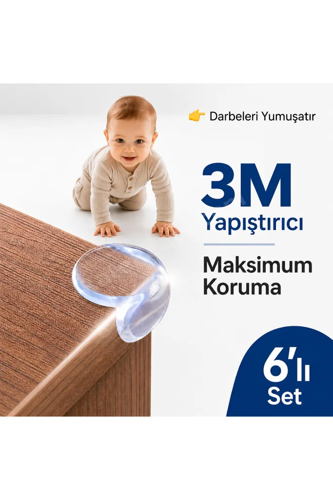 3M Yapıştırıcılı Şeffaf Köşe Koruyucu 6’lı Set Çocuk Masa Kenar Koruma
