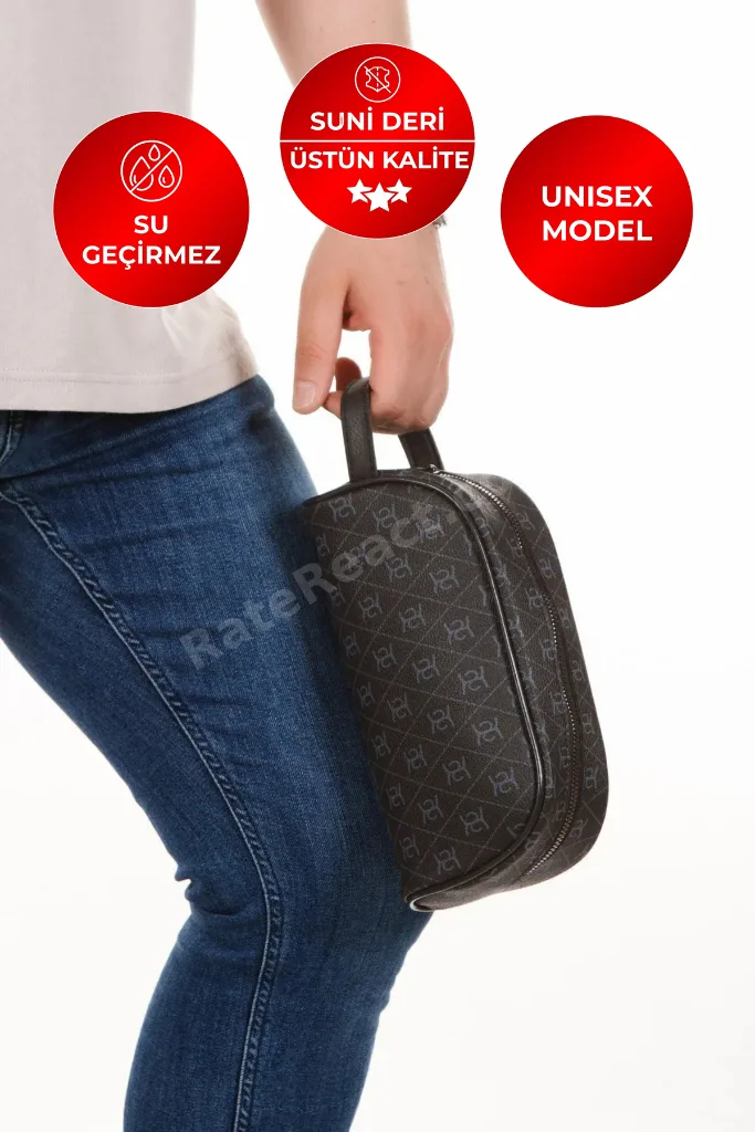 Siyah Unısex Suya Dayanıklı Tıraş & Kozmetik Portföy & Clutch El Çantası