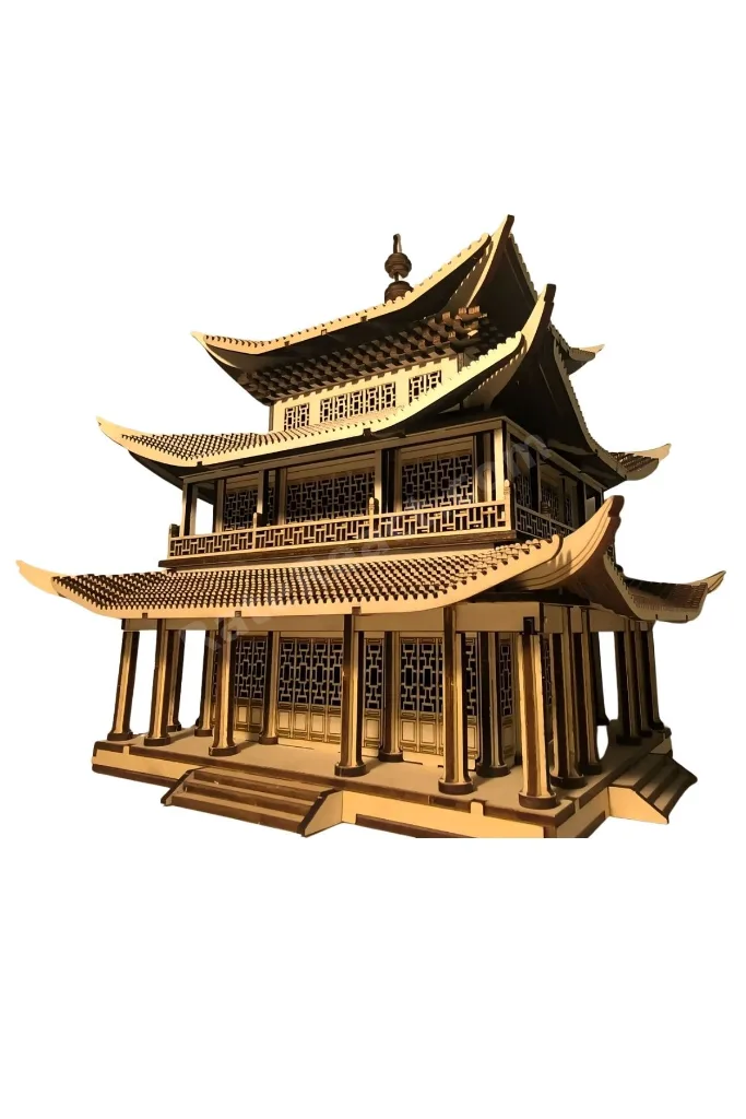 Pagoda Tapınağı Minyatür Ahşap Maket 3D Puzzle DIY Kendin Yap Hobi Koleksiyon Seti
