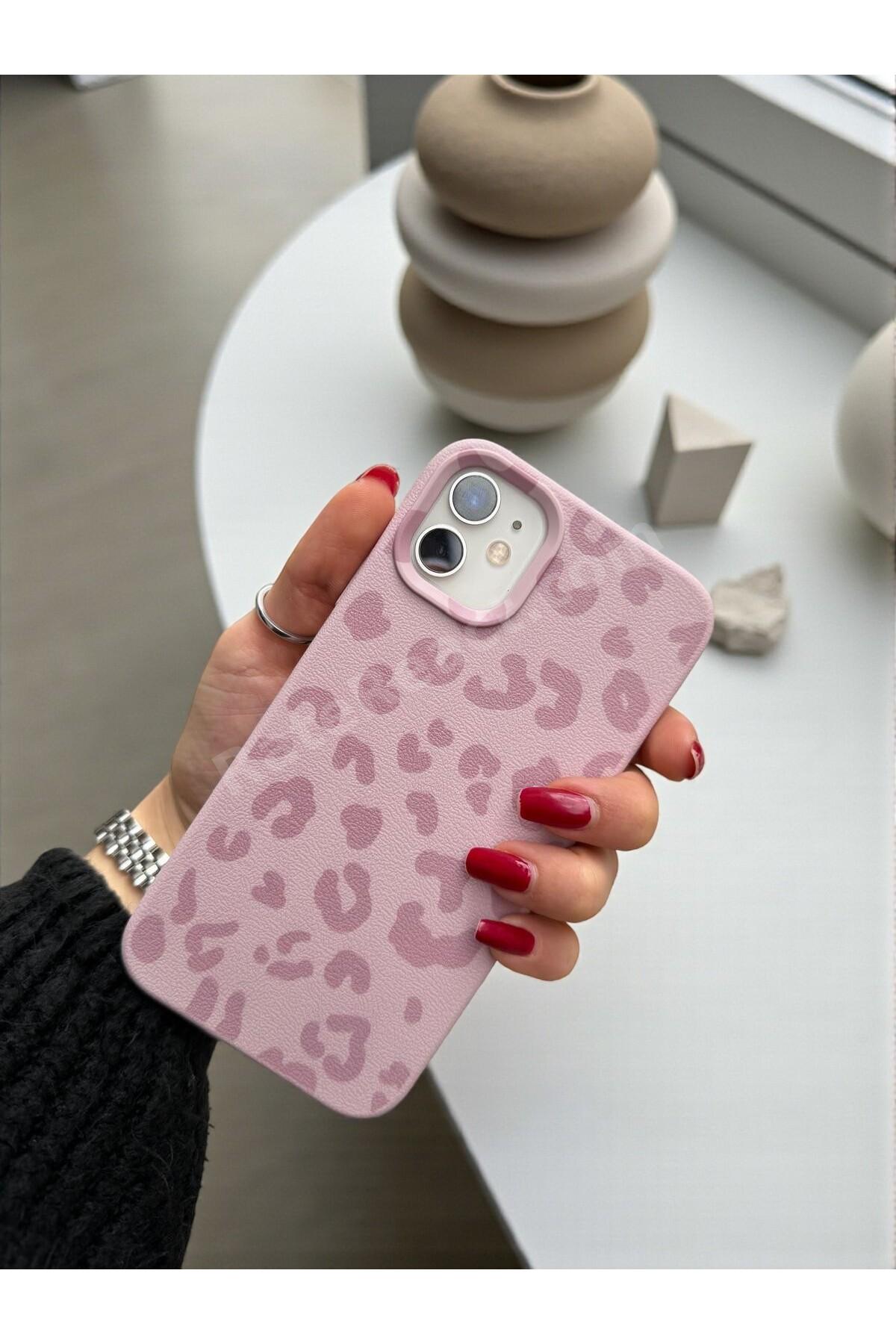 iPhone 11 Uyumlu Pembe Leopar Desenli İnce Yumuşak Silikon Kılıf