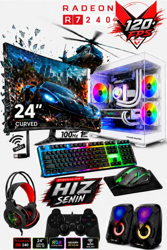 Blood i5 3470 16GB RAM 256GB SSD GDDR5 R7240 4GB 24" Curved Akvaryum Gaming Oyuncu Bilgisayarı