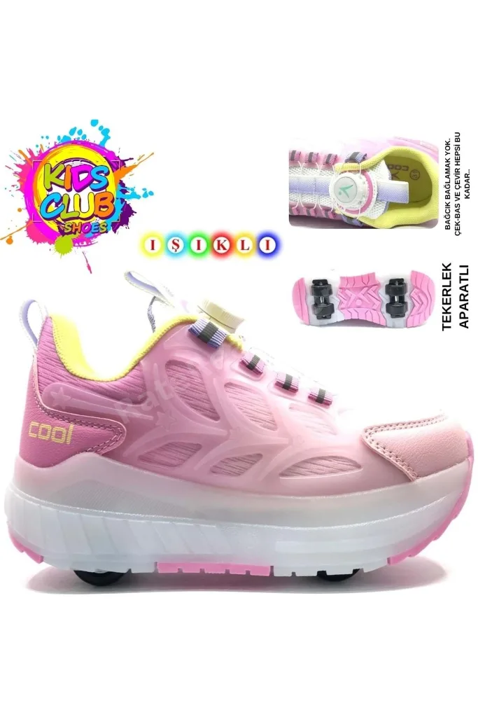 Cool Wheel Akıllı Bağcıklı Işıklı Ortopedik Patenli Çocuk Spor Ayakkabı PUDRA