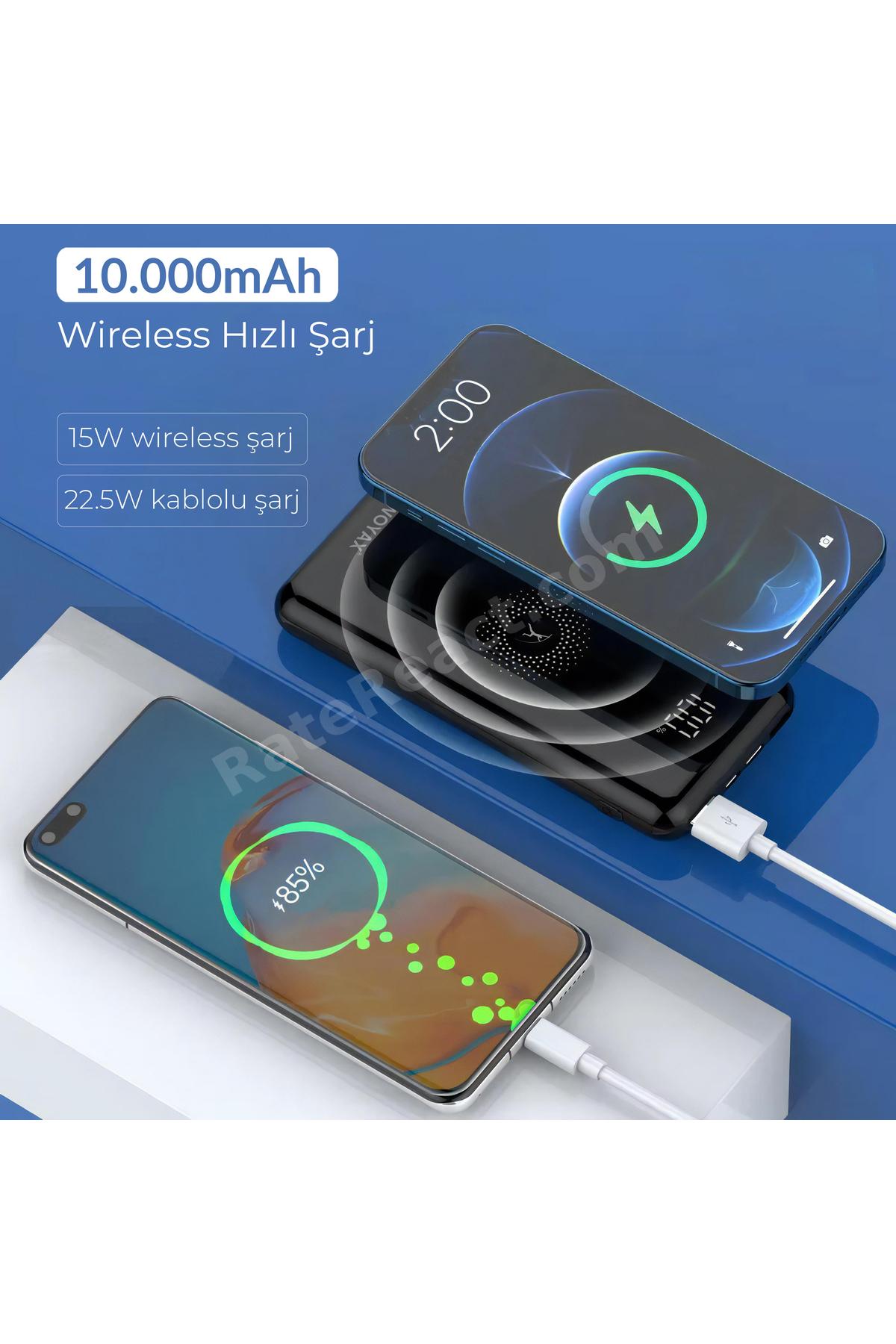 Deji Kablosuz Hızlı Wireless Powerbank 10000 Mah Dijital Göstergeli Taşınabilir Batarya Şarj Cihaz