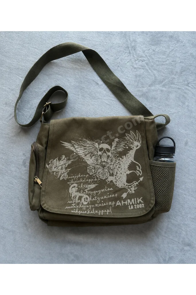 Waffle Baskılı Unisex Siyah Messenger Bag Hacimli Postacı Çanta/ Laptop Çantası/ Okul Çantası