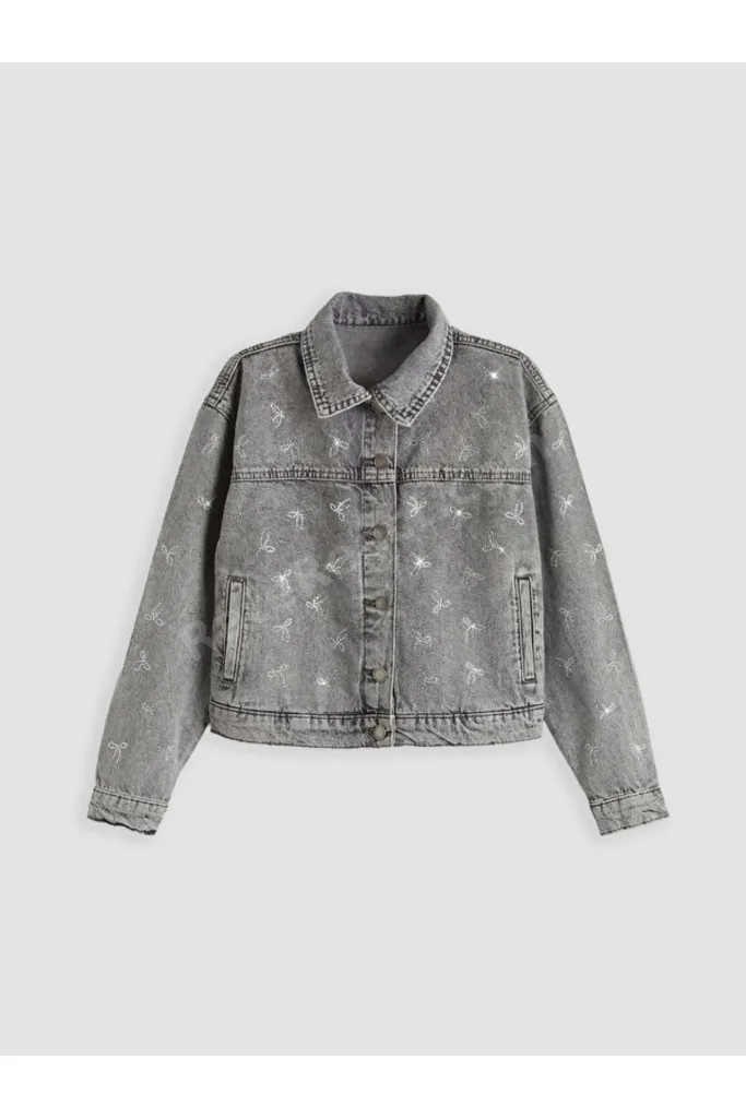 Shining Store'dan Işıltılı Seçimler Fiyonk Taşlı Kız Çocuk Jean Ceket