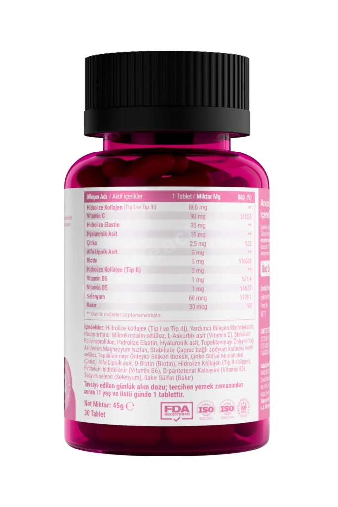 BEAUTY MİX COLLAGEN TİP I,II,III +ELASTİN,BİOTİN,ZİNC, VİTAMİN C, SELENYUM, HYALURONİC ACİD, KOLAJEN