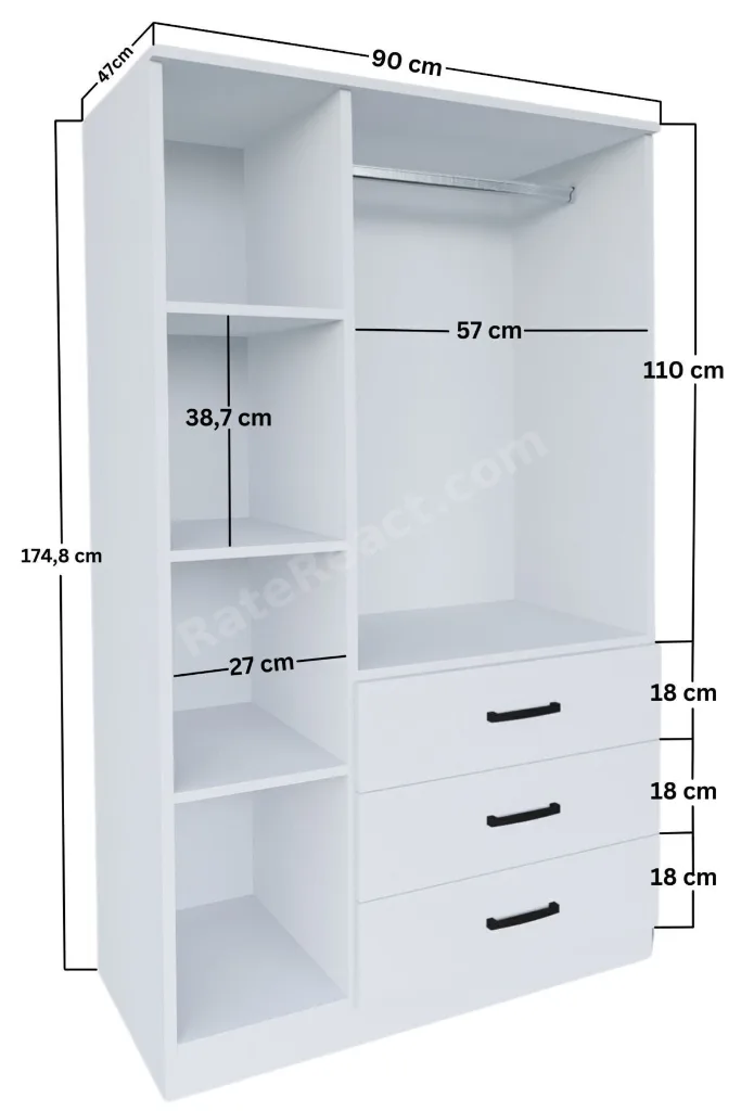 Easy Mat Beyaz 3 Kapılı 3 Çekmeceli Çok Amaçlı Elbise Dolabı