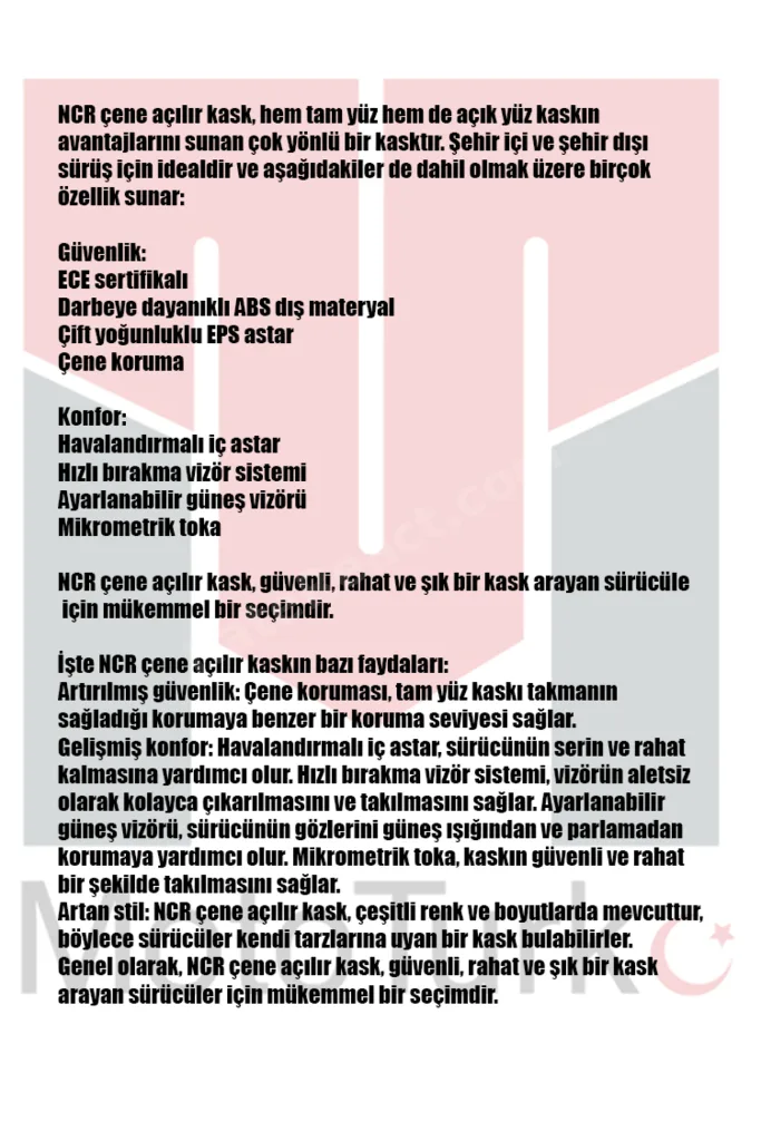 Çene Açılır Kask Kırmızı Ece Belgeli