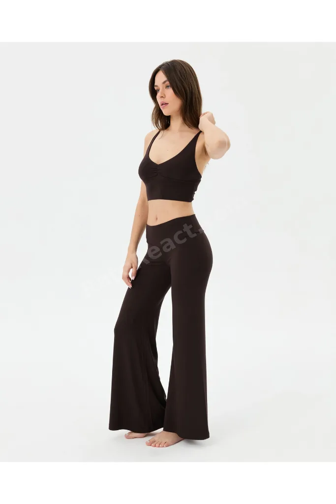 Kahverengi Şortlu Yoga Pantolon Ince Dökümlü Yoga Pantolon