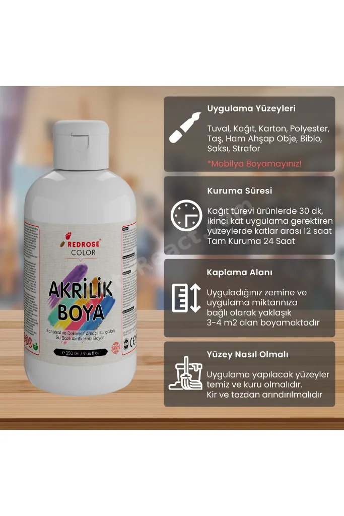 Pastel Renkler Akrilik Boya 12'li Set 12x250gr, Dekoratif Hobi Amaçlı Sanatsal Canlı Renkler