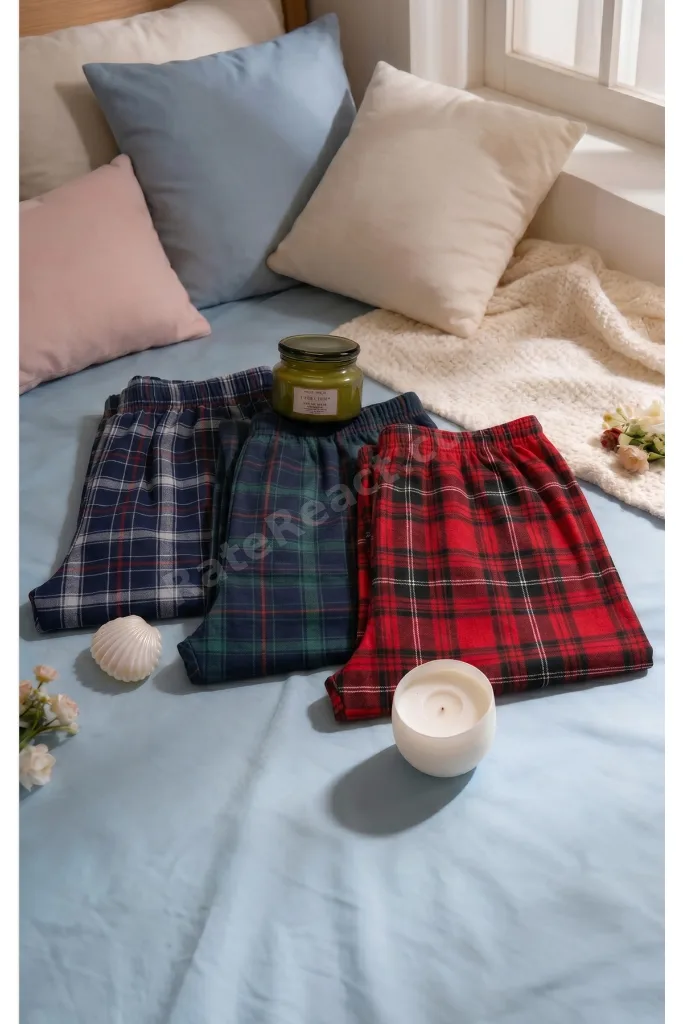 3’lü Ekose Pijama Altı Set - Yeşil Lacivert Ekose Desenli , Lacivert Ekose Desenli i & Kırmızı Ekose Desenli Pijama Altı