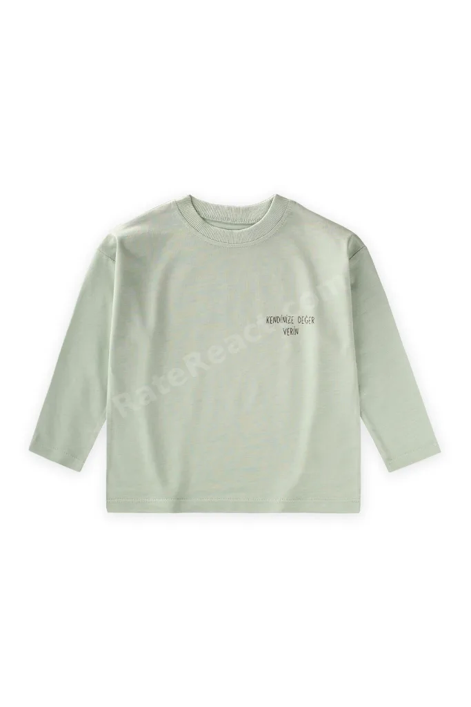 Sloganlı Uzun Kollu T-Shirt 2-10 Yaş Su Yeşili