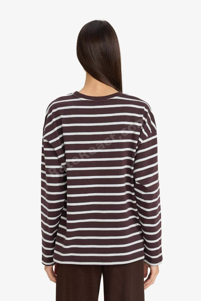 %100 Pamuk Loose Fıt Çizgili Sweatshirt F7758AX25AU
