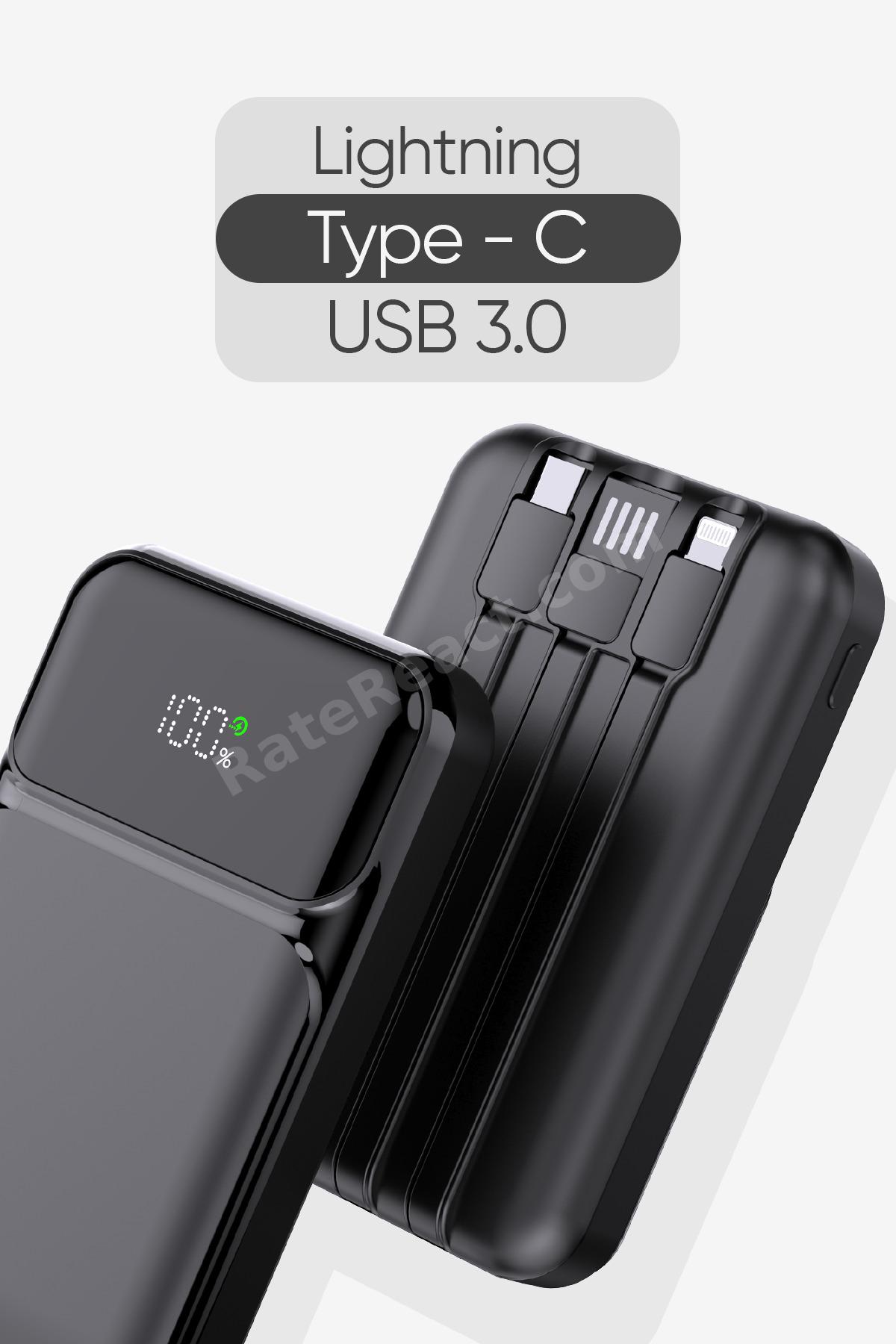 SNP-3006 10.000 Mah Hızlı Şarj LED Göstergeli Powerbank 3in1 Dahili Kablolu Taşınabilir Şarj Cihazı