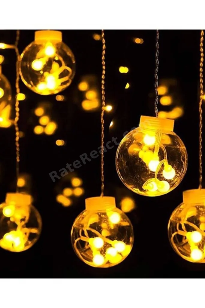 Dekoratif Işıklı Saçaklı Top Perde Led Fişli 8 Fonksiyonlu Günışığı