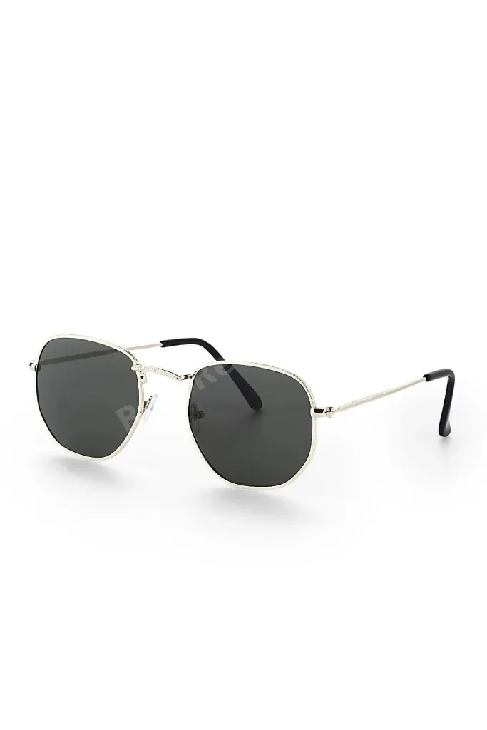 Gümüş Metal Çerçeveli Beşgen Unisex Güneş Gözlüğü