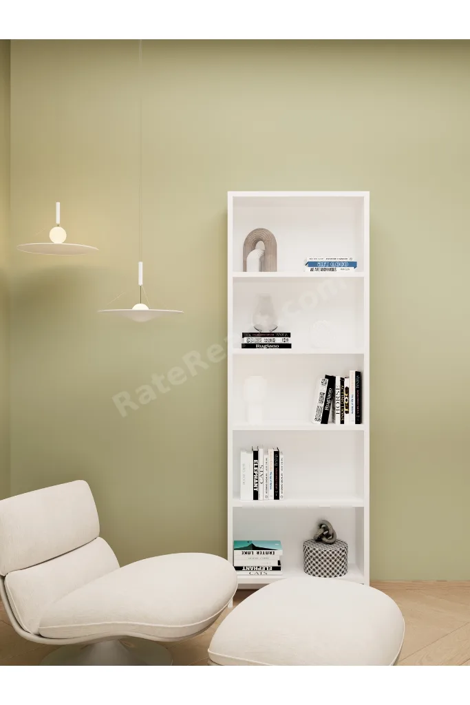Modern Açık Raf Salon Kitaplığı - 162 cm Dekoratif Aksesuar ve Kitap Düzenleyici, Robot Süpürge Uyumlu 5 Bölmeli Düzenleyici