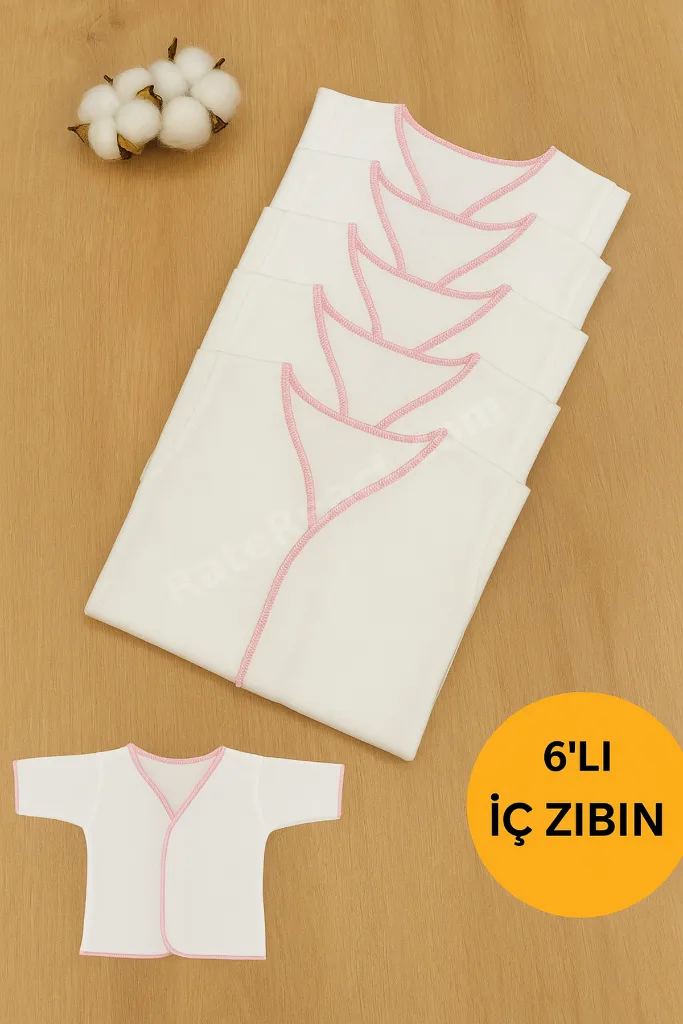 6'lı Yenidoğan Pamuklu İç Zıbın Seti - 0-1 Ay Bebek Zıbını (Mavi / Pembe / Beyaz Dikişli)