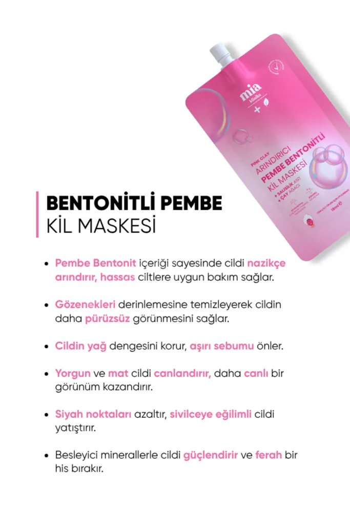Siyah Nokta Karşıtı, Gözenek Sıkılaştırıcı Bentonitli Pembe Kil Maskesi 15 ML