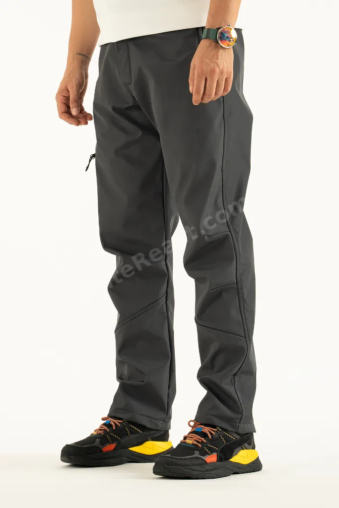 Erkek Gri İçi Polar Su İtici Rüzgar Geçirmez Kışlık Softshell Outdoor Pantolon