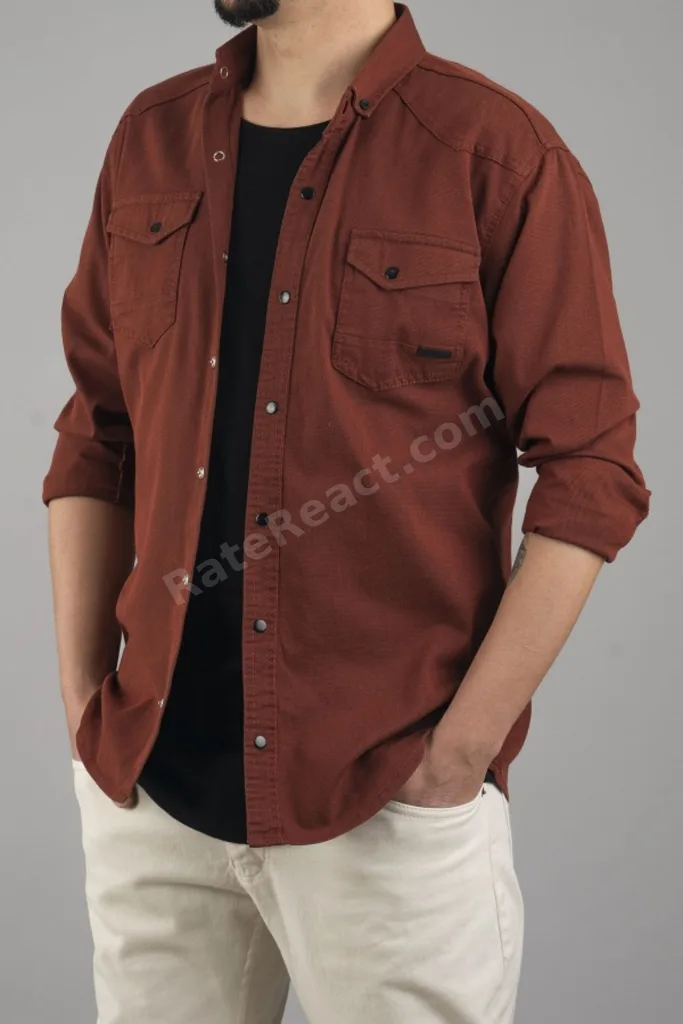 Slim Fit Erkek Mevsimlik Kot Gömlek Kiremit
