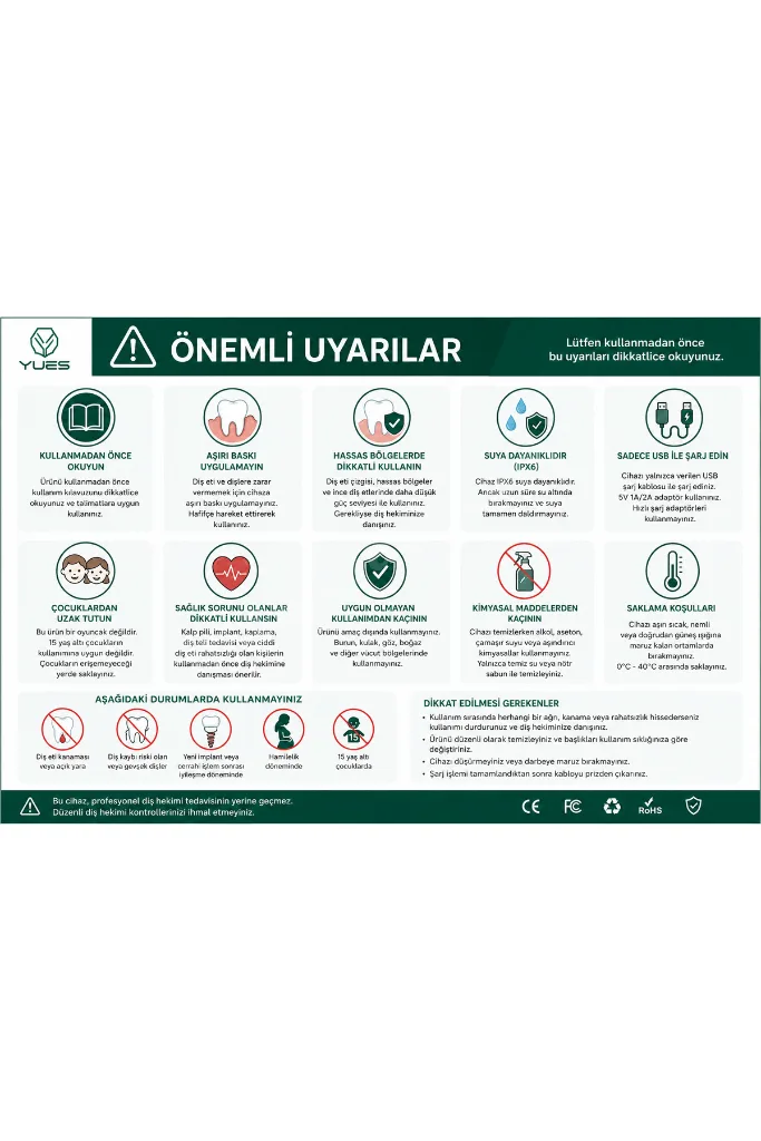 Ultrasonik Diş Bakım Cihazı Şarjlı Plak ve Tartar Temizleyici Şarjlı Diş Fırçası Ağız Bakım Seti