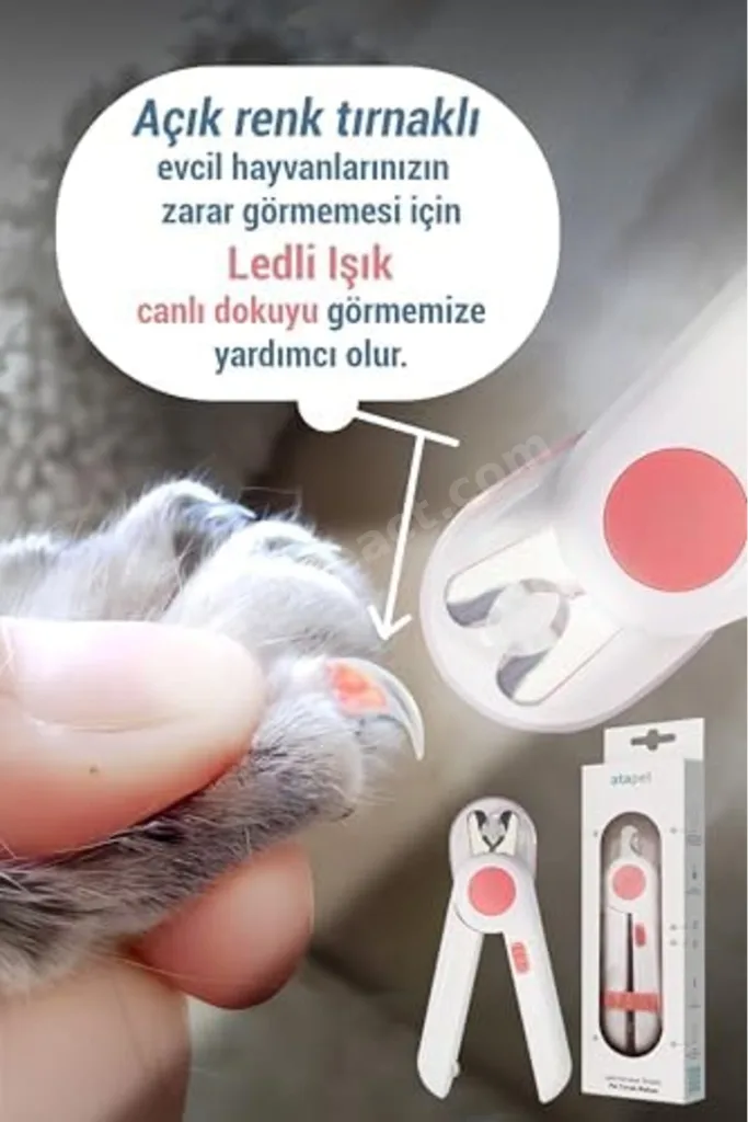 TTKTEKNOLOJİ Işıklı Kedi Köpek Tırnak Makası Pet Evcil Hayvanları Için Korumalı Led'li Törpülü Tırna