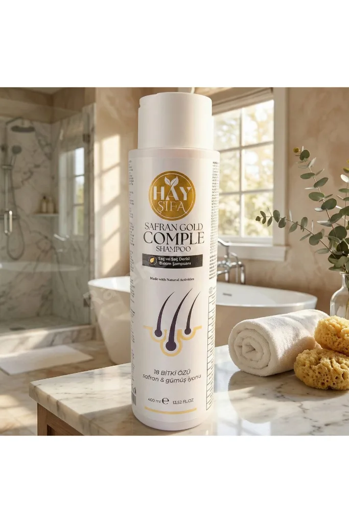 Safran Gold Complete Şampuan 400 ml Safran Özlü Gümüş İyonlu Keratin ve Biotin İçeren Bitkisel Şampu