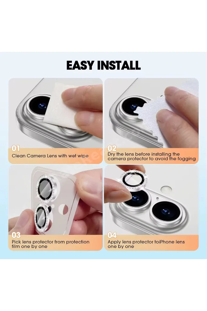 Iphone 17 Uyumlu Taşlı Elmas Kamera Lens Koruyucu Cam