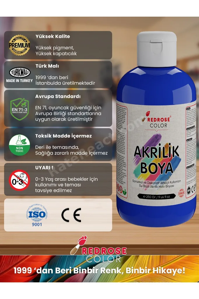 Tüm Renkler Akrilik Boya Seti, 12'li Set 12x500gr Dekoratif Hobi Amaçlı Sanatsal Canlı Renkler