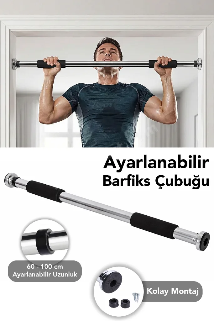 Ayarlanabilir Barfiks Çubuğu - 60-100 Cm Çift Süngerli Barfiks Demiri Spor Aleti
