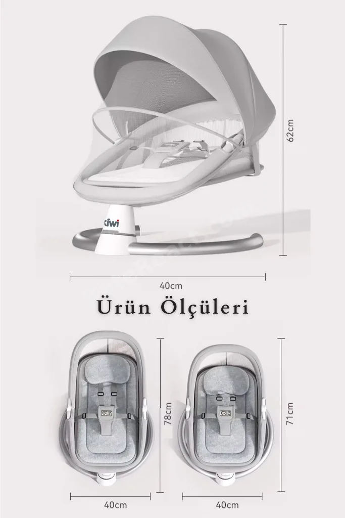 Dolly 2in1 Otomatik Sallanan Kademe Ayarlı  Beşik ve Anakucağı -Gray