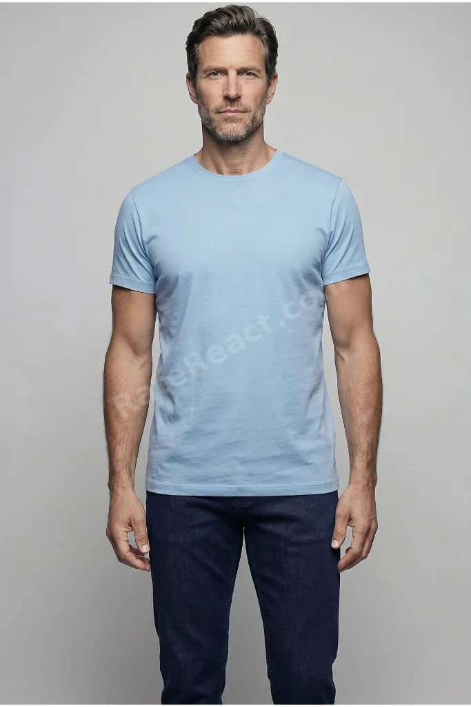 Açık Mavi Bisiklet Yaka T-shirt
